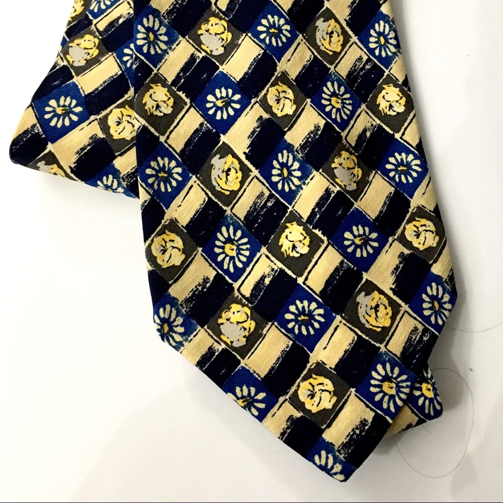 Ungaro Paris Blue Yellow Print Silk Tie